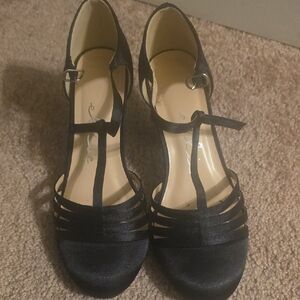 Ellie Black Satin Strappy Heels